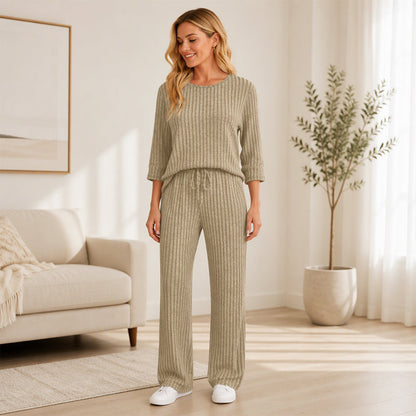 🧶 Women's Ribbed Knit Top & Straight Pants Set-💕Effortless Elegance in Two Pieces