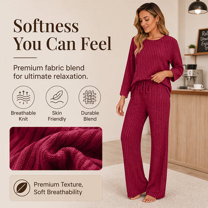 🧶 Women's Ribbed Knit Top & Straight Pants Set-💕Effortless Elegance in Two Pieces