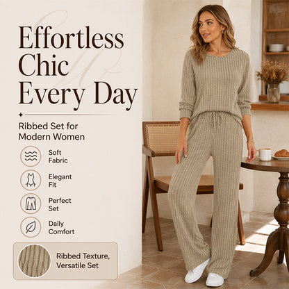 🧶 Women's Ribbed Knit Top & Straight Pants Set-💕Effortless Elegance in Two Pieces