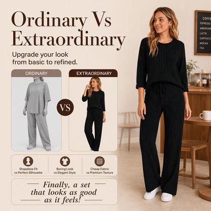 🧶 Women's Ribbed Knit Top & Straight Pants Set-💕Effortless Elegance in Two Pieces