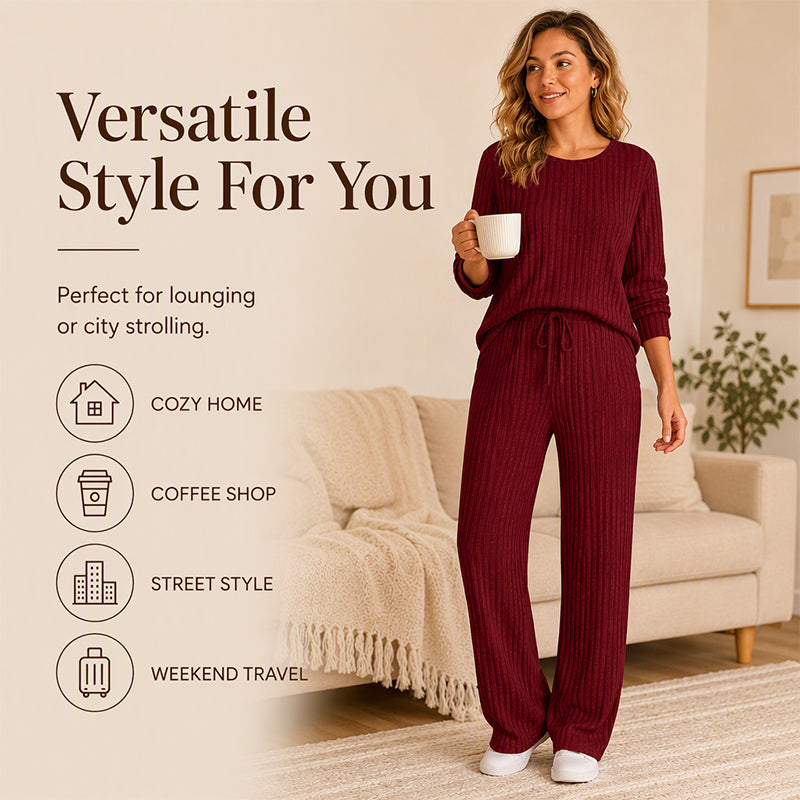🧶 Women's Ribbed Knit Top & Straight Pants Set-💕Effortless Elegance in Two Pieces