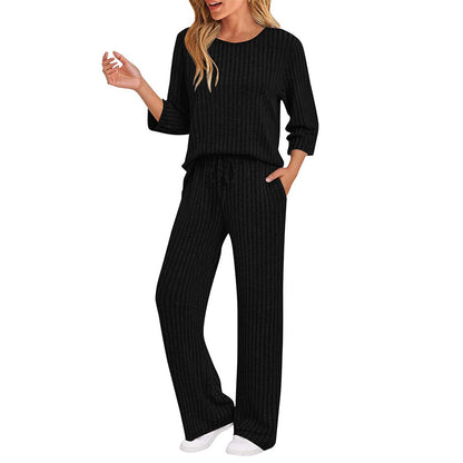 🧶 Women's Ribbed Knit Top & Straight Pants Set-💕Effortless Elegance in Two Pieces