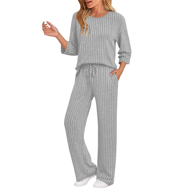 🧶 Women's Ribbed Knit Top & Straight Pants Set-💕Effortless Elegance in Two Pieces