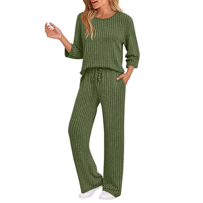 🧶 Women's Ribbed Knit Top & Straight Pants Set-💕Effortless Elegance in Two Pieces