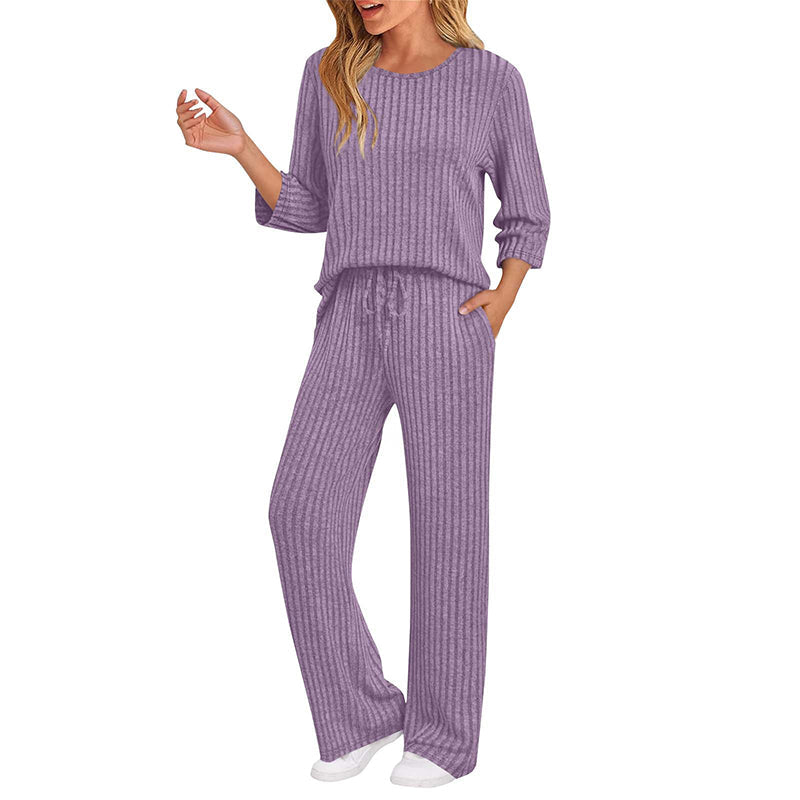 🧶 Women's Ribbed Knit Top & Straight Pants Set-💕Effortless Elegance in Two Pieces