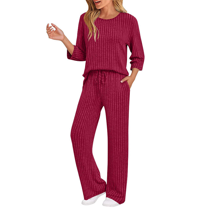 🧶 Women's Ribbed Knit Top & Straight Pants Set-💕Effortless Elegance in Two Pieces