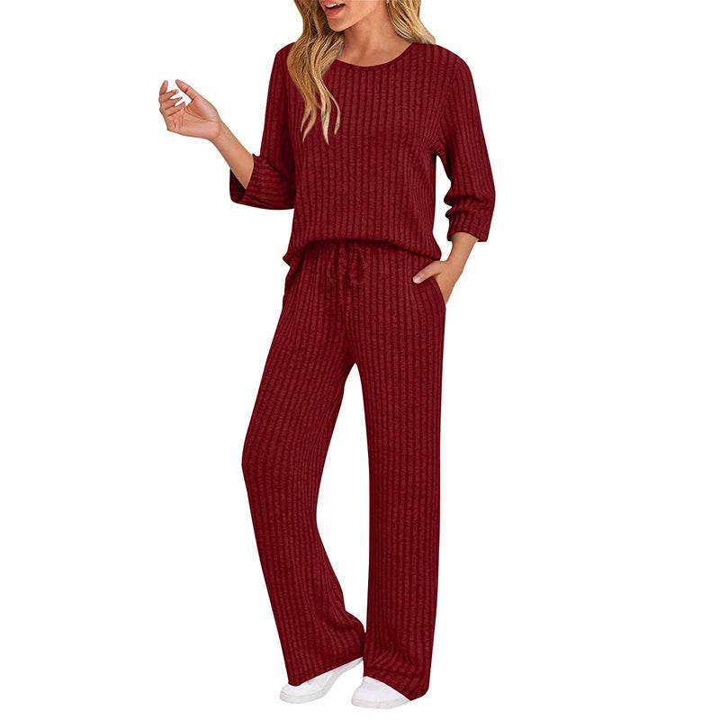 🧶 Women's Ribbed Knit Top & Straight Pants Set-💕Effortless Elegance in Two Pieces
