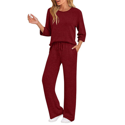 🧶 Women's Ribbed Knit Top & Straight Pants Set-💕Effortless Elegance in Two Pieces