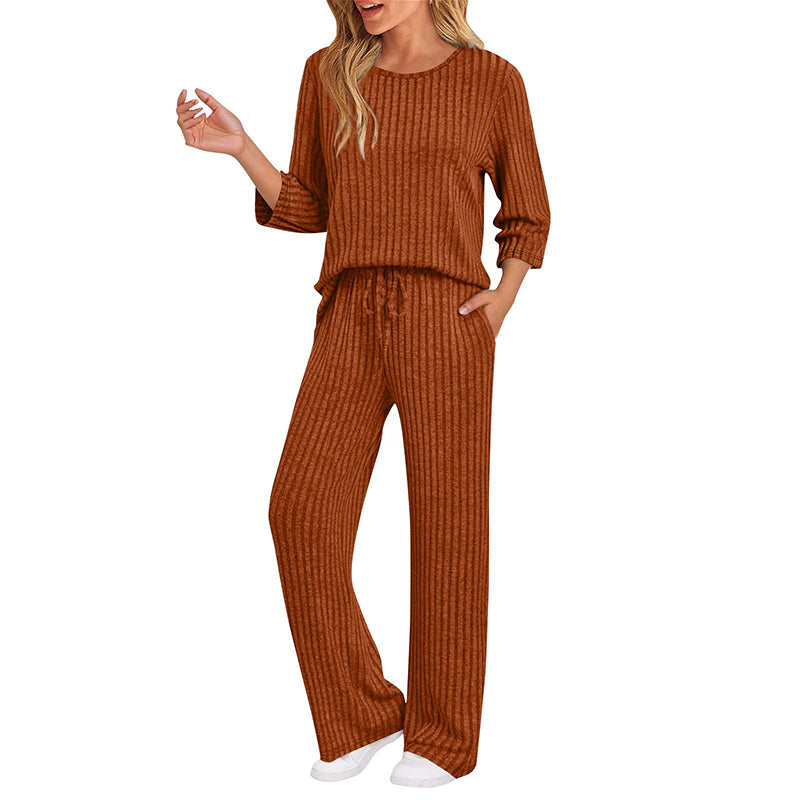 🧶 Women's Ribbed Knit Top & Straight Pants Set-💕Effortless Elegance in Two Pieces