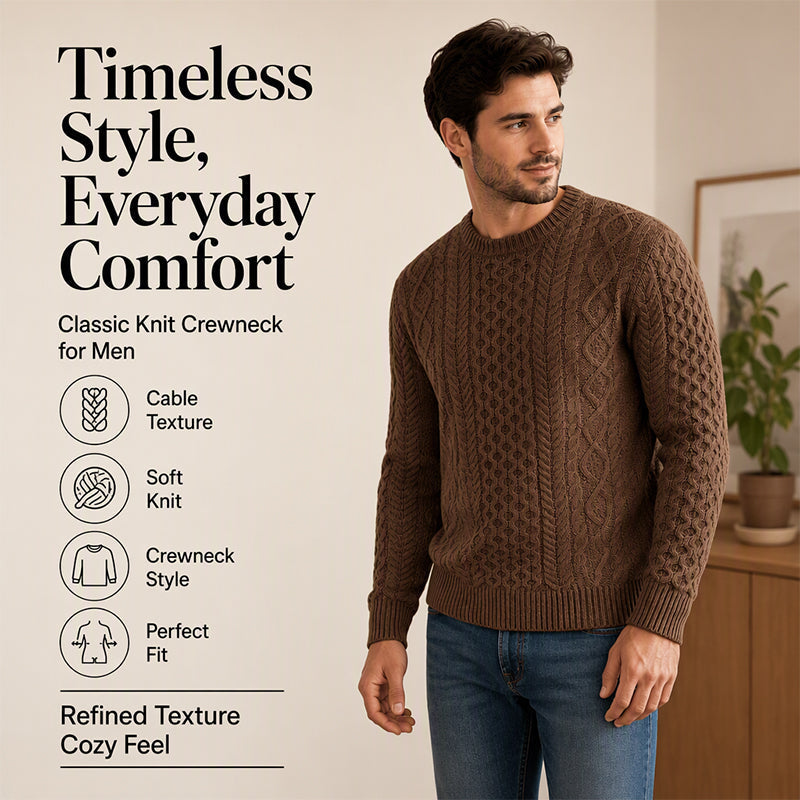 Men's Casual Cable Knit Crewneck Sweater