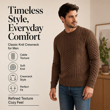 Men's Casual Cable Knit Crewneck Sweater
