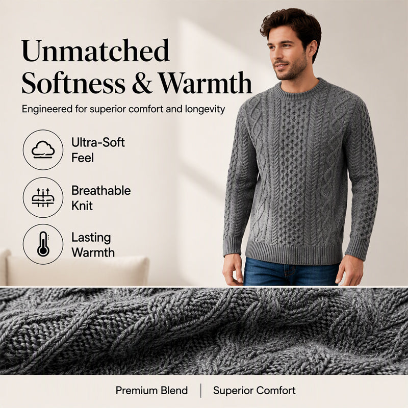 Men's Casual Cable Knit Crewneck Sweater