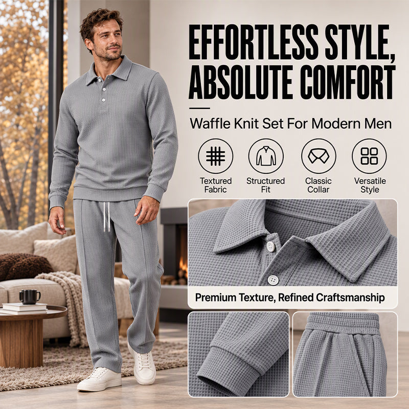 😎 Men's Casual Waffle Knit Top and Pants Set