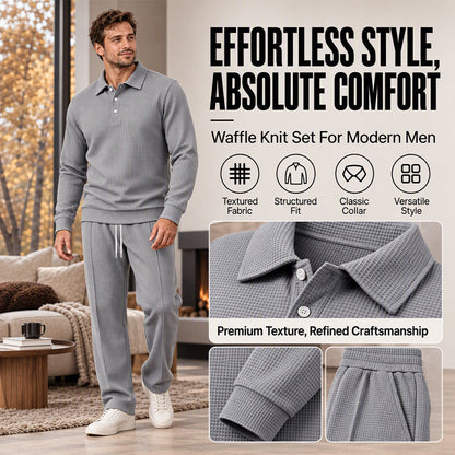 😎 Men's Casual Waffle Knit Top and Pants Set