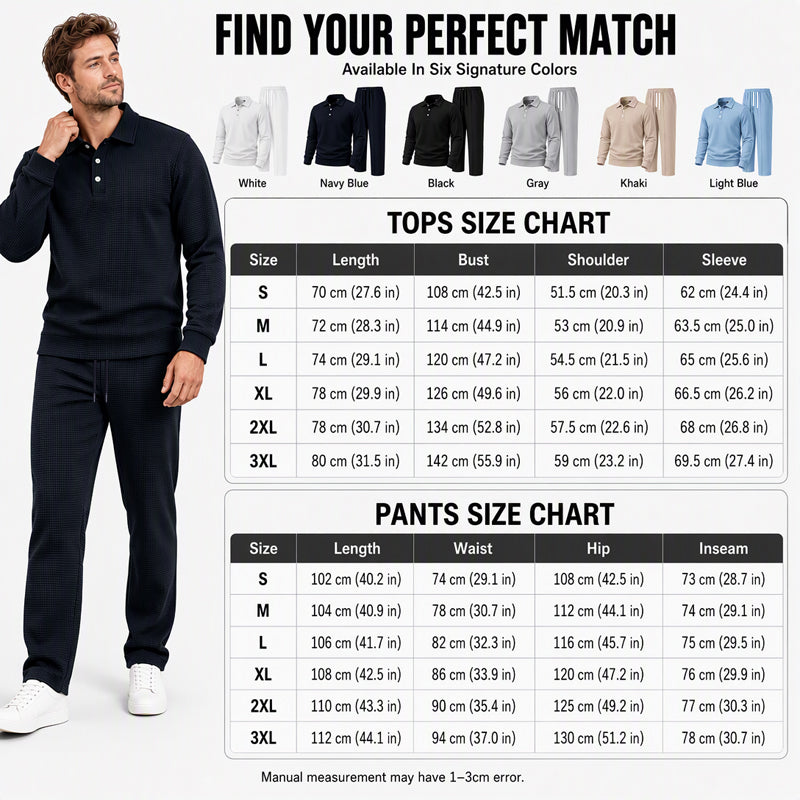 😎 Men's Casual Waffle Knit Top and Pants Set