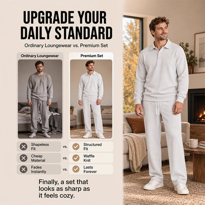 😎 Men's Casual Waffle Knit Top and Pants Set