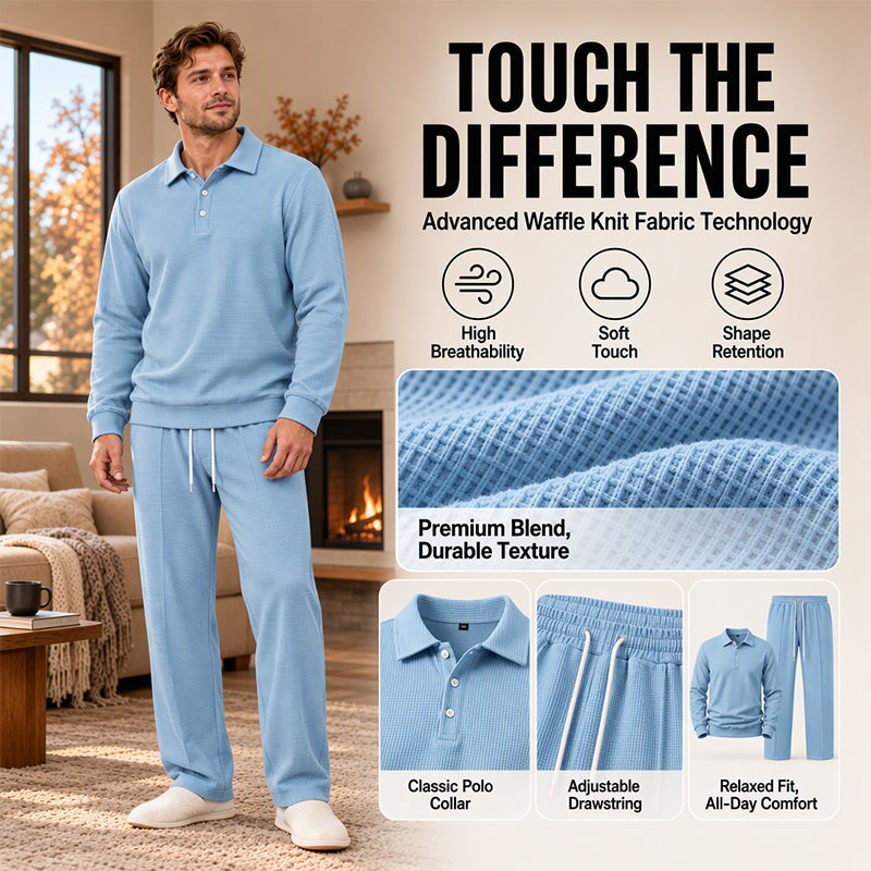 😎 Men's Casual Waffle Knit Top and Pants Set