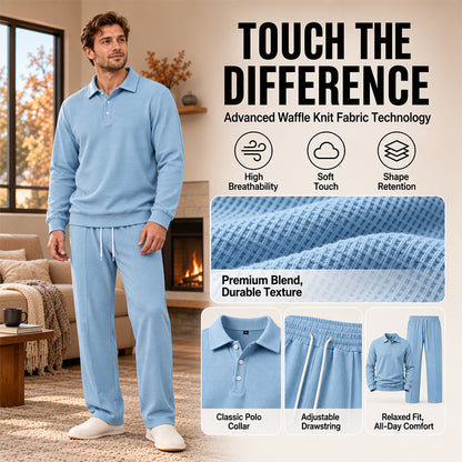 😎 Men's Casual Waffle Knit Top and Pants Set