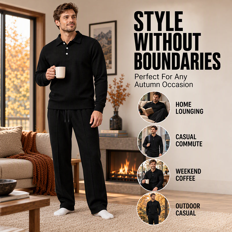 😎 Men's Casual Waffle Knit Top and Pants Set