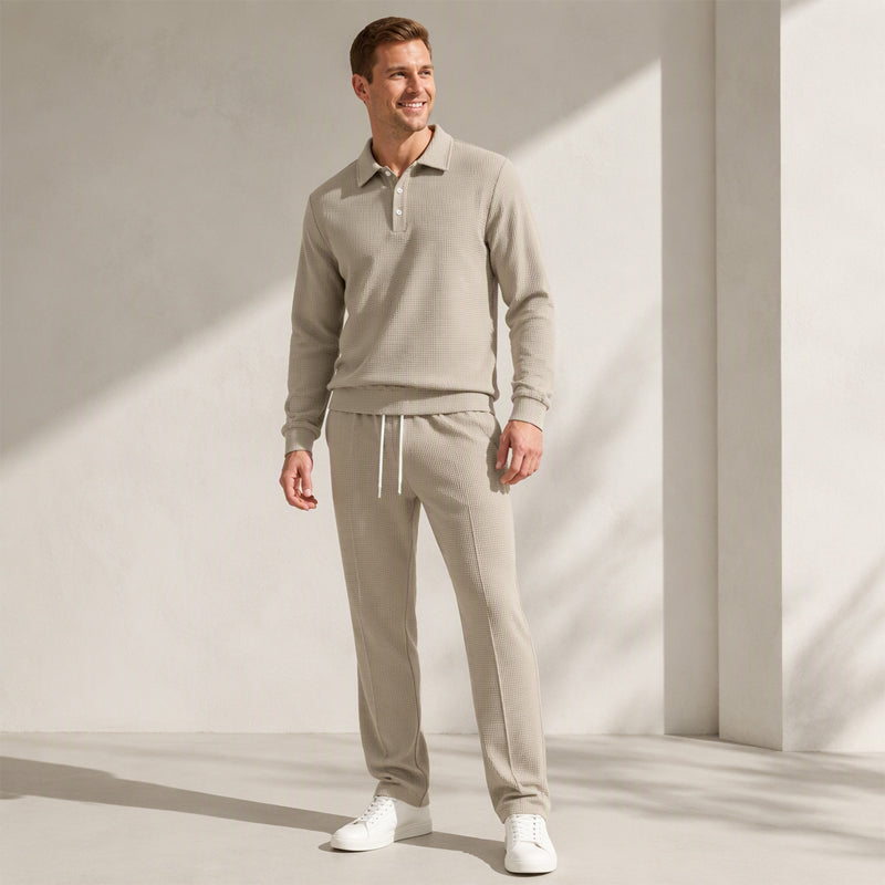 😎 Men's Casual Waffle Knit Top and Pants Set