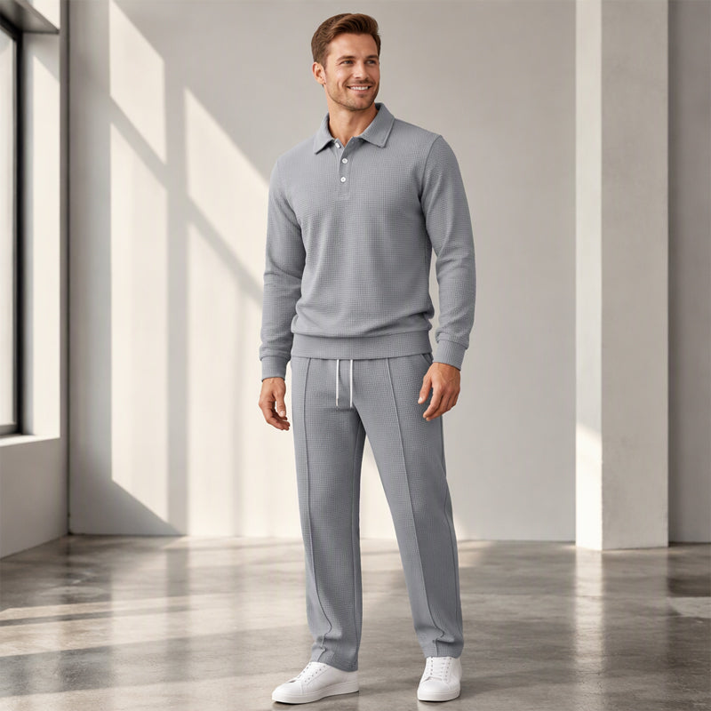 😎 Men's Casual Waffle Knit Top and Pants Set