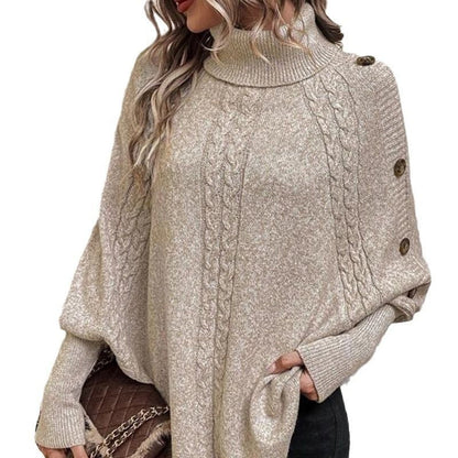 ✨Women's Elegant High-Neck Asymmetrical Hem Cape Sweater