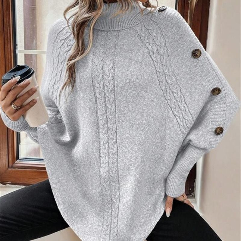✨Women's Elegant High-Neck Asymmetrical Hem Cape Sweater