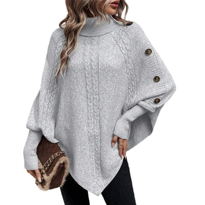 ✨Women's Elegant High-Neck Asymmetrical Hem Cape Sweater