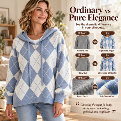 💖Black Friday Mega Deal – 50% off!💖Women's Casual Argyle Hooded Sweater