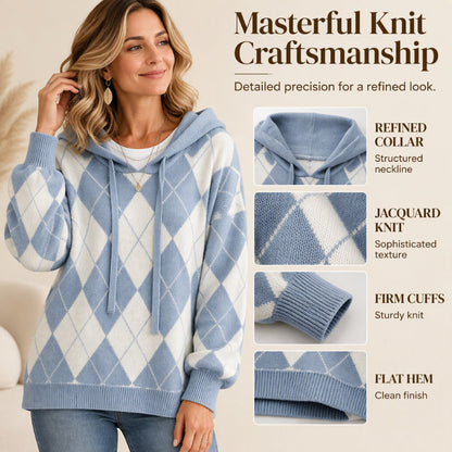 💖Black Friday Mega Deal – 50% off!💖Women's Casual Argyle Hooded Sweater