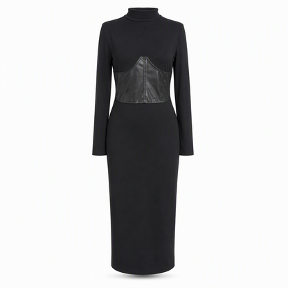 Women's Crew Neck Long Sleeve Patchwork Slim Fit Bodycon Pullover Dress