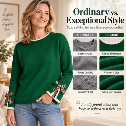 💕 Women's Crewneck Sweater with Leopard Bow Cuffs🧶 Cosy, Cute & Effortlessly Stylish!
