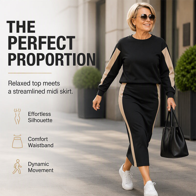 👗 Women's Knit Two-Piece Sweatshirt & Midi Skirt Set | Casual Comfort, Unexpected Elegance✨