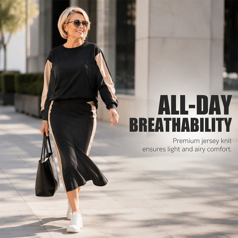 👗 Women's Knit Two-Piece Sweatshirt & Midi Skirt Set | Casual Comfort, Unexpected Elegance✨