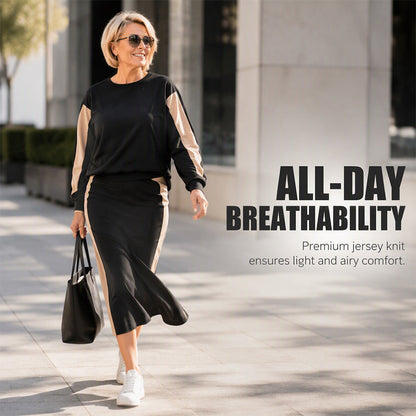 👗 Women's Knit Two-Piece Sweatshirt & Midi Skirt Set | Casual Comfort, Unexpected Elegance✨