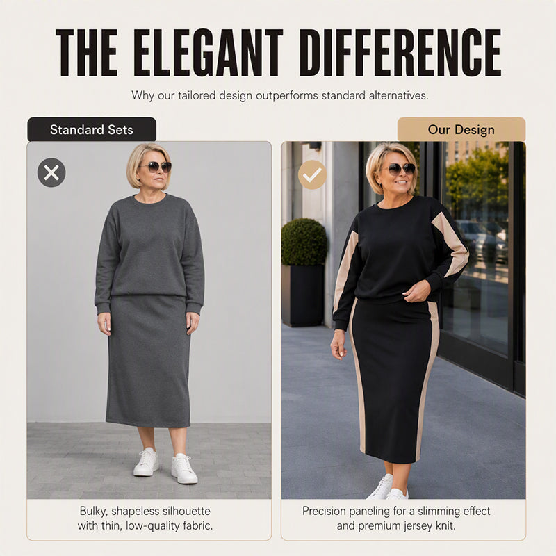 👗 Women's Knit Two-Piece Sweatshirt & Midi Skirt Set | Casual Comfort, Unexpected Elegance✨