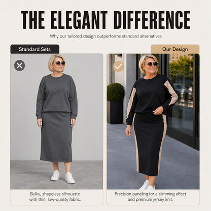 👗 Women's Knit Two-Piece Sweatshirt & Midi Skirt Set | Casual Comfort, Unexpected Elegance✨