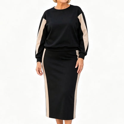 👗 Women's Knit Two-Piece Sweatshirt & Midi Skirt Set | Casual Comfort, Unexpected Elegance✨