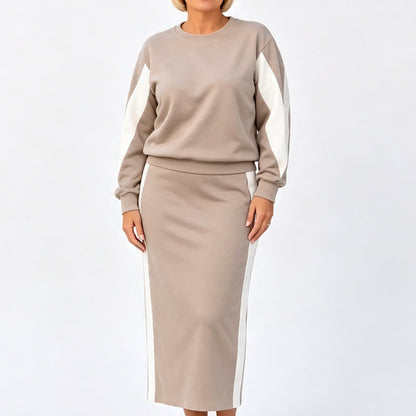 👗 Women's Knit Two-Piece Sweatshirt & Midi Skirt Set | Casual Comfort, Unexpected Elegance✨