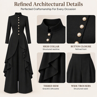 Women's Elegant Longline Coat and Wide-Leg Pants Set