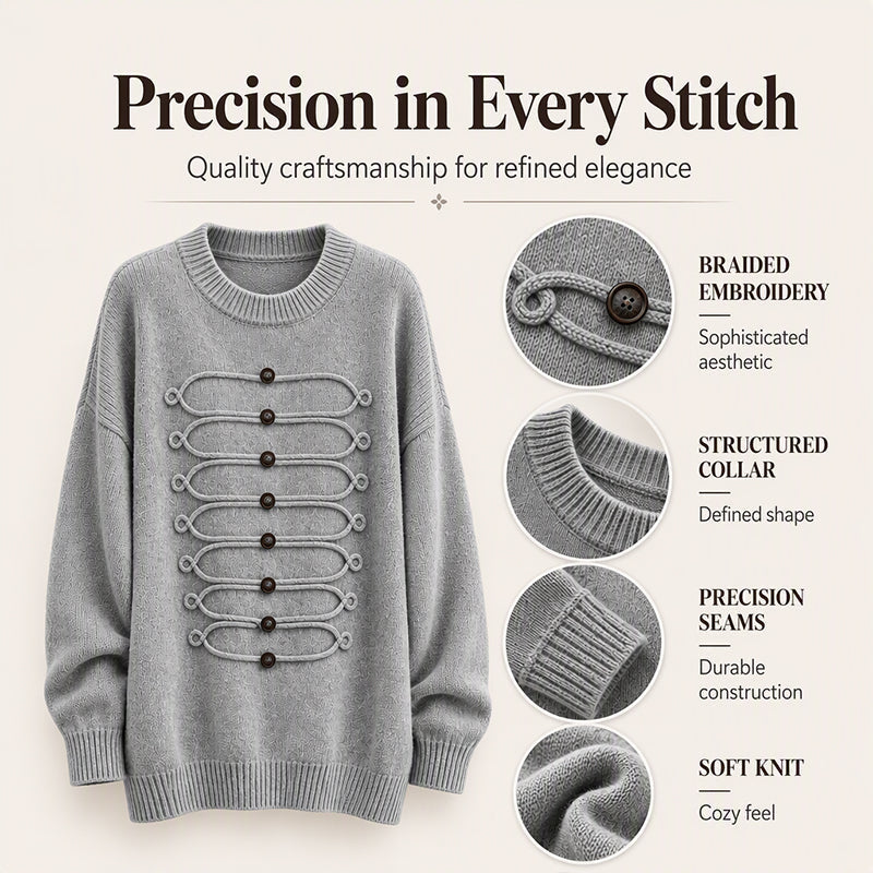 Women's Elegant Crew Neck Braided Sweater