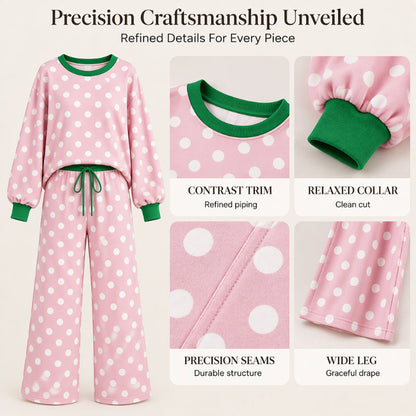 Women's Polka Dot Sweatshirt & Wide-Leg Pants Set