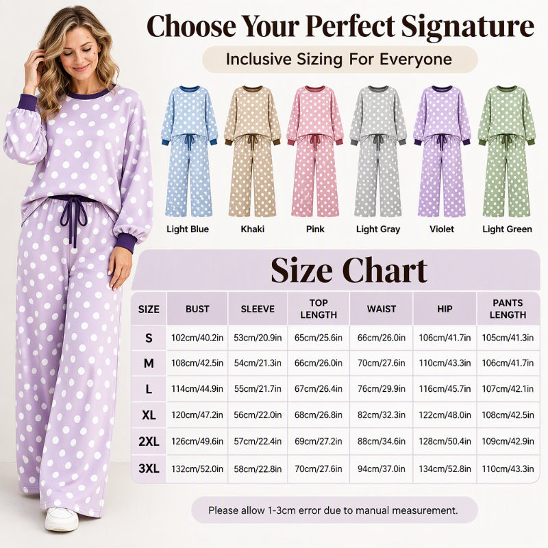 Women's Polka Dot Sweatshirt & Wide-Leg Pants Set