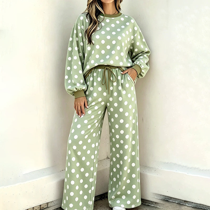 Women's Polka Dot Sweatshirt & Wide-Leg Pants Set