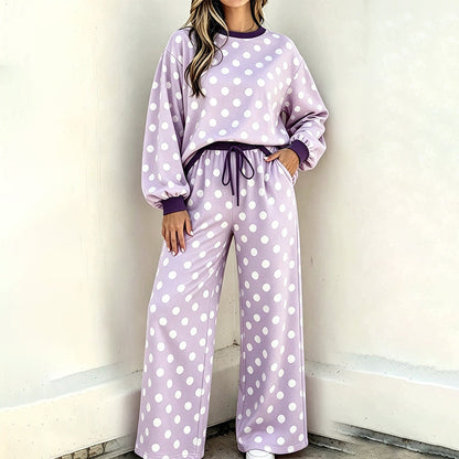 Women's Polka Dot Sweatshirt & Wide-Leg Pants Set