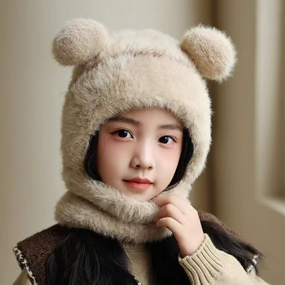 ⏳🎁70% OFF!!!-Ready for Winter!!!❄️🐻3-in-1 Cute Bear Ear Fleece Plush Winter Hat
