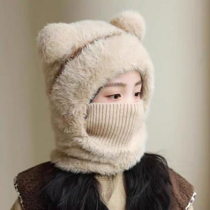 ⏳🎁70% OFF!!!-Ready for Winter!!!❄️🐻3-in-1 Cute Bear Ear Fleece Plush Winter Hat