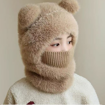 ⏳🎁70% OFF!!!-Ready for Winter!!!❄️🐻3-in-1 Cute Bear Ear Fleece Plush Winter Hat
