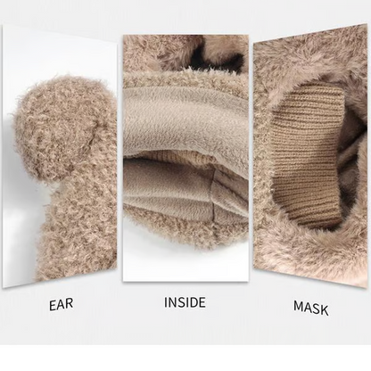 ⏳🎁70% OFF!!!-Ready for Winter!!!❄️🐻3-in-1 Cute Bear Ear Fleece Plush Winter Hat