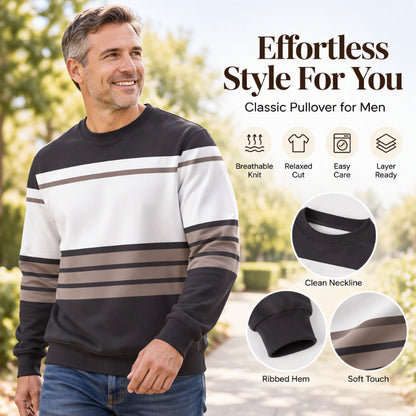 💎🧶 Men's Casual Crewneck Striped Sweatshirt ✨ Simple Stripes. Effortless Style